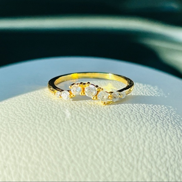 Crystal Wave Clear Round & Square CZ Gold-Plated Stamped S925 Size 6 - Picture 4 of 5